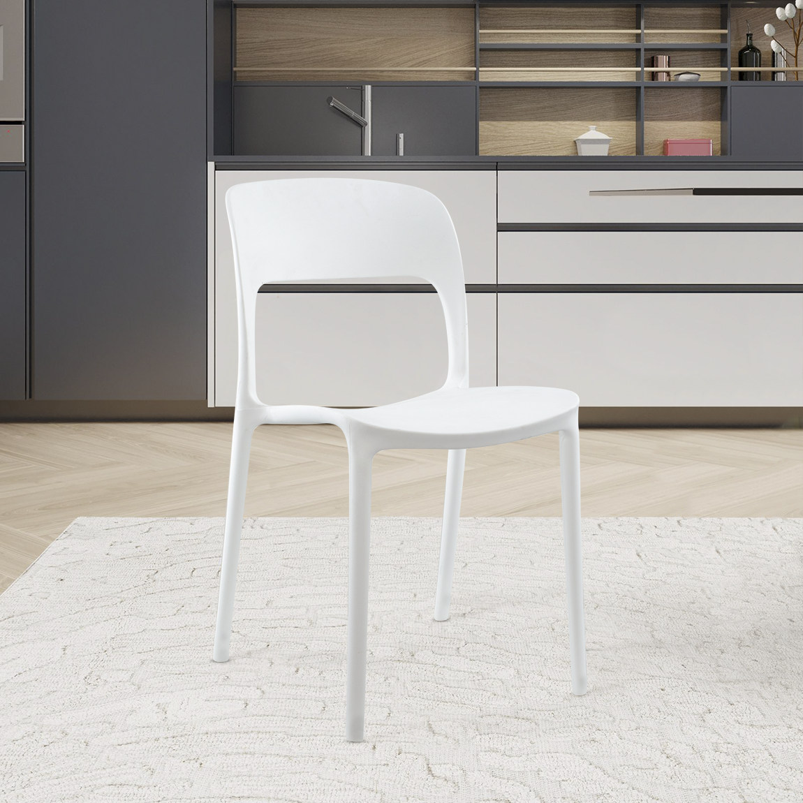 Set di 2 Sedie moderne in metallo e polipropilene, per sala da pranzo,  cucina o salotto, cm 43x45h81, Seduta h cm 48, colore Bianco, Con imballo  rinforzato