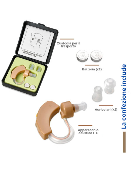 MINI APPARECCHIO ACUSTICO AURICOLARE AMPLIFICATORE DI SUONI CON COFANETTO