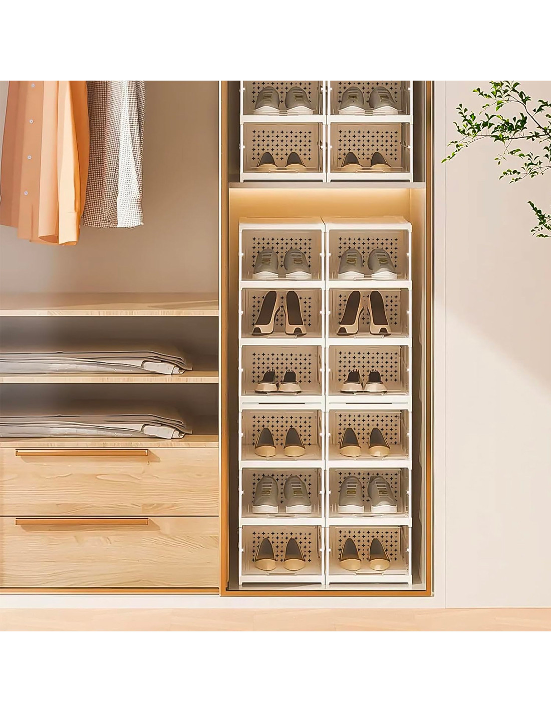 Miyanuby Scatole di scarpe trasparenti impilabili, organizer per  contenitori di stoccaggio per cassetti per scarpe, scatola ecologica di  resistenza ad alta pressione, risparmio di spazio - 1 PZ : : Casa  e cucina