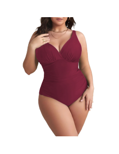 Costume da Bagno Intero da Donna Tinta Unita Plus Size Scollo a V Contenitivo