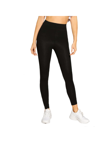 Leggings Donna Fitness in Cotone Elasticizzato Estivo Vita Alta Nero Tinta Unita