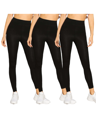 Set 3pz Leggings Donna Nero per Fitness Cotone Elasticizzato Estivo Vita Alta