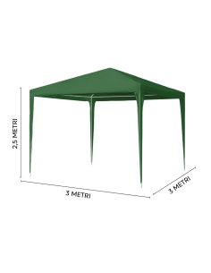 Gazebo da Giardino Quadrato 3x3 mt con Telaio in Acciaio Telo Polietilene