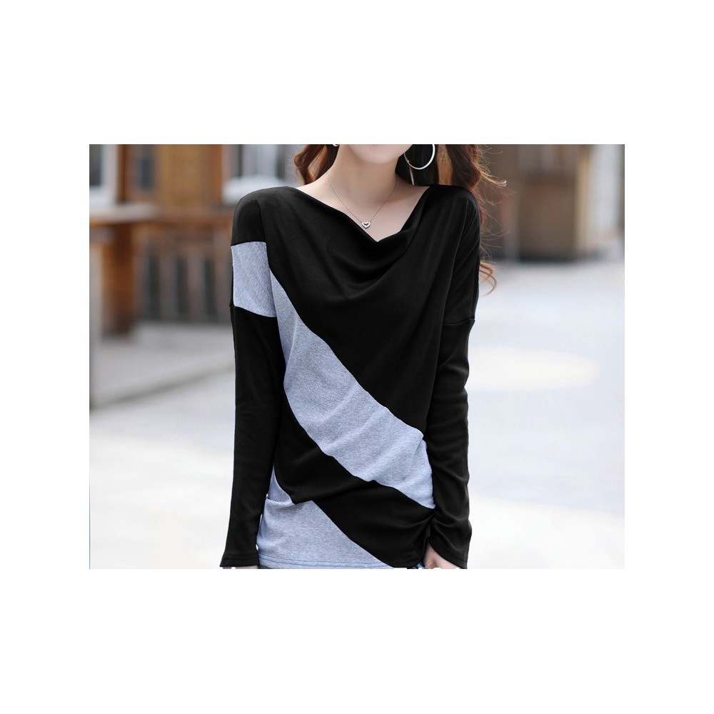 Image of Maglia manica lunga mod. Eclipse con strisce oblique a contrasto vari colori Nero XL052