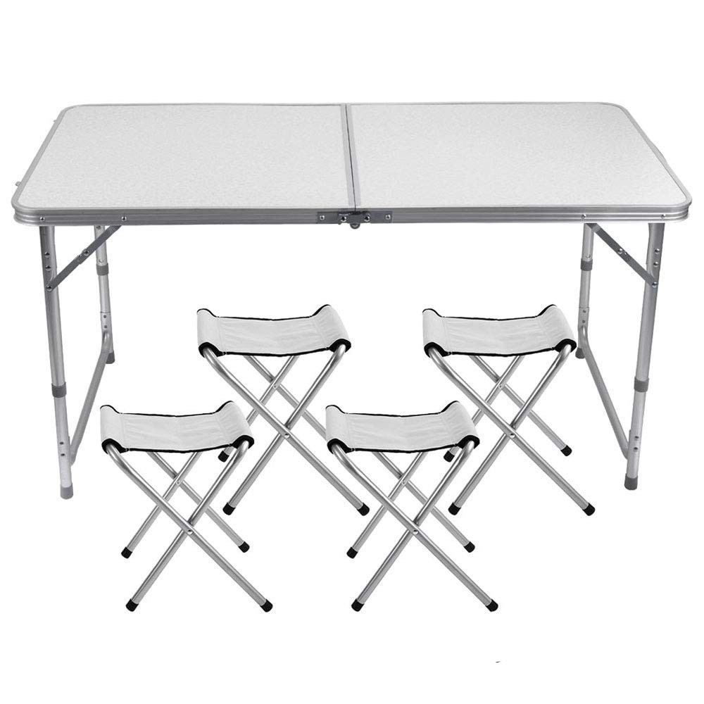 Set tavolo pieghevole da campeggio con 4 sgabelli in alluminio e