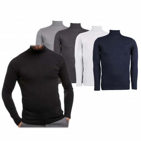 6 MAGLIE TERMICHE UOMO MICROFIBRA maniche lunghe elasticizzate NERE palestra