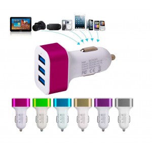 Presa accendisigari 3 porte usb caricatore smartphone fotocamera pc 6 colori