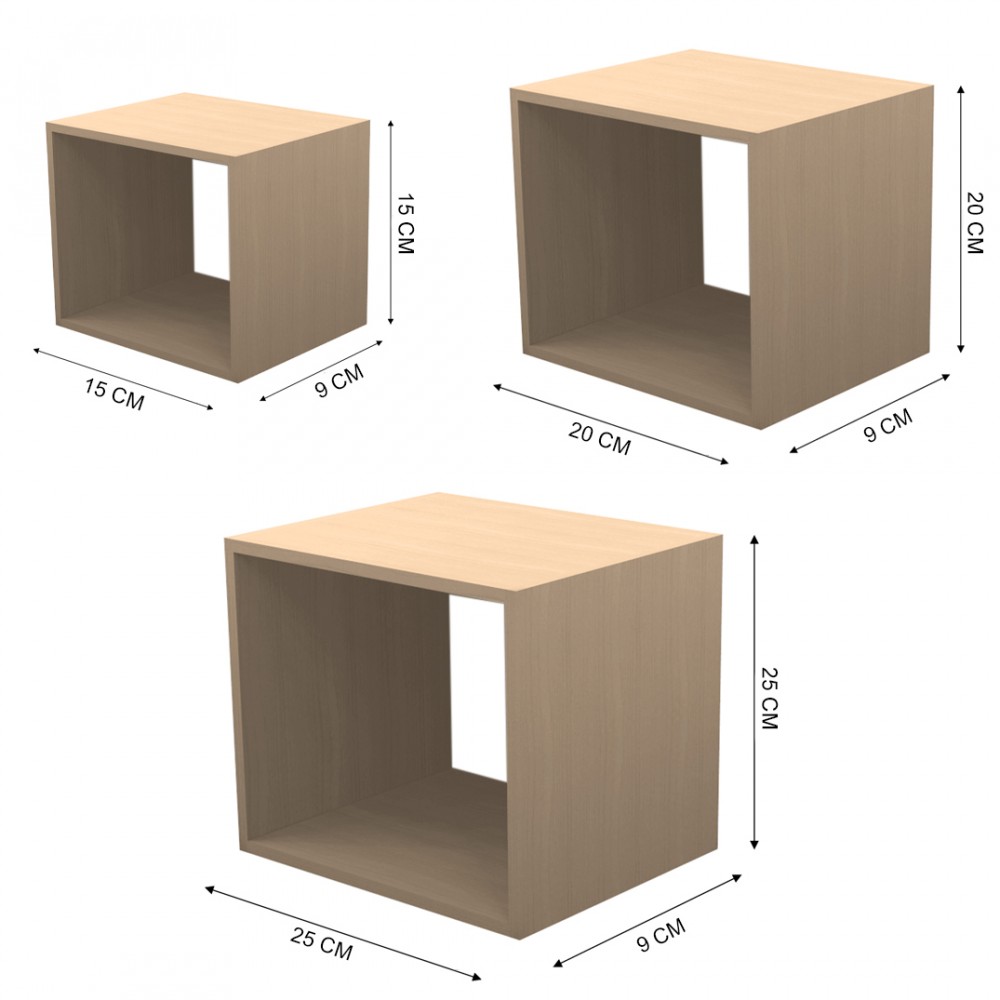 Set da 3 Mensole a cubo in legno 547137 con accessori per il montaggio a  parete