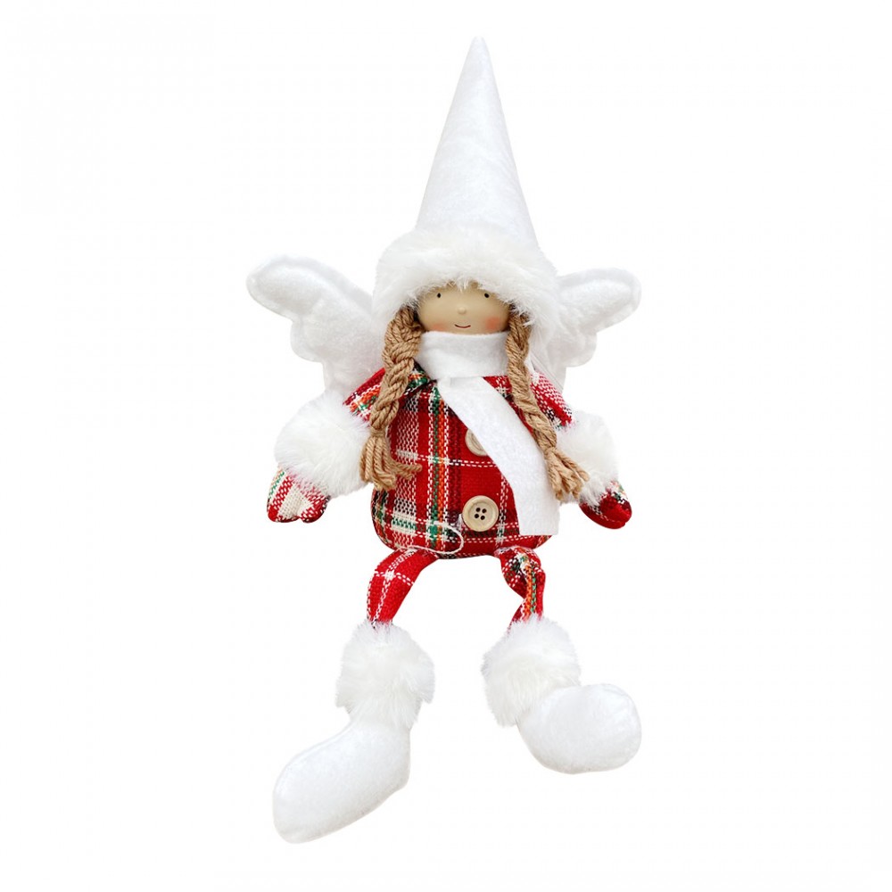 Fatina di Natale seduta con abito scozzese 305185 Decorazione con luce 12X8 cm