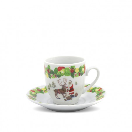 Set 6 Tazze da Caffè con Piattini in New Bone China - Fantasia del Natale