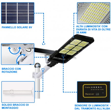 FARO 500W CON PANNELLO SOLARE E TELECOMANDO