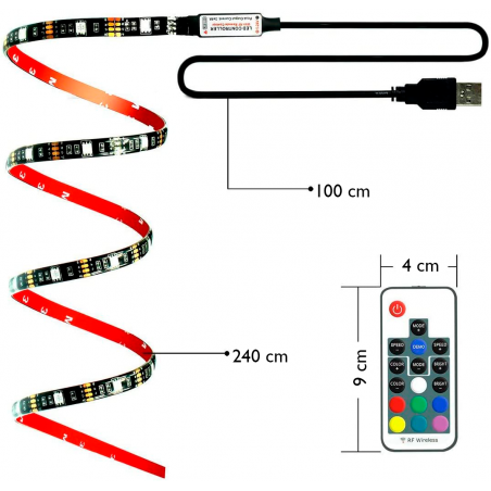 Luci Led RGB USB per TV 1M con Telecomando Strip Led per Retroilluminazione