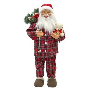 Babbo Natale 90H cm con Pigiama Rosso Scozzese 144252 con...