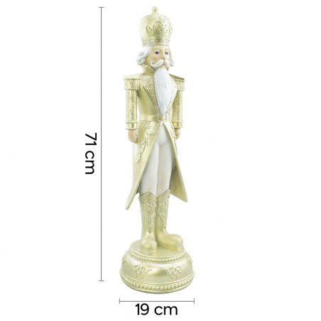 Soldato Schiaccianoci di Natale Bianco e Oro H71cm 436023 Poliresina con  Luci