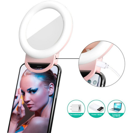 Anello Selfie Luminoso Smartphone con Pinza Flash LED RGB Ring Light  Portatile