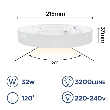 Plafoniera Lampada LED Orbita 32W Luce Bianca 6000K Applique Tonda Slim  Interno