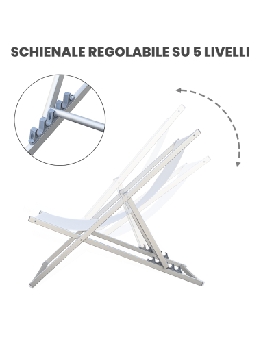 Sedia sdraio pieghevole Soverato 5 Posizioni Struttura in Alluminio e  Textilene